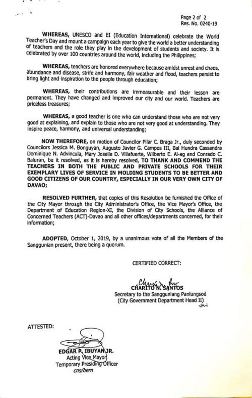 A resolution commending the teachers in both public and private schools ...